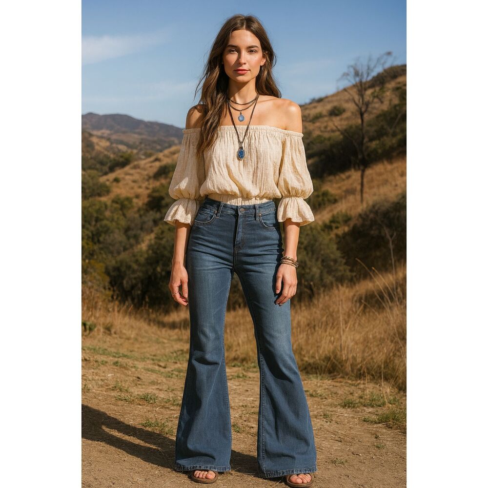 Free People Gray Low Rise Flare Denim Jeans Pants Women's Size 31